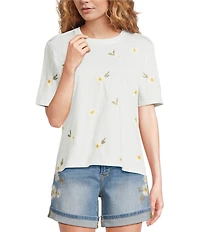 Driftwood Jersey Knit Daisy Print Crew Neck Short Sleeve Shirt