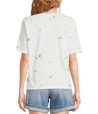 Driftwood Jersey Knit Daisy Print Crew Neck Short Sleeve Shirt