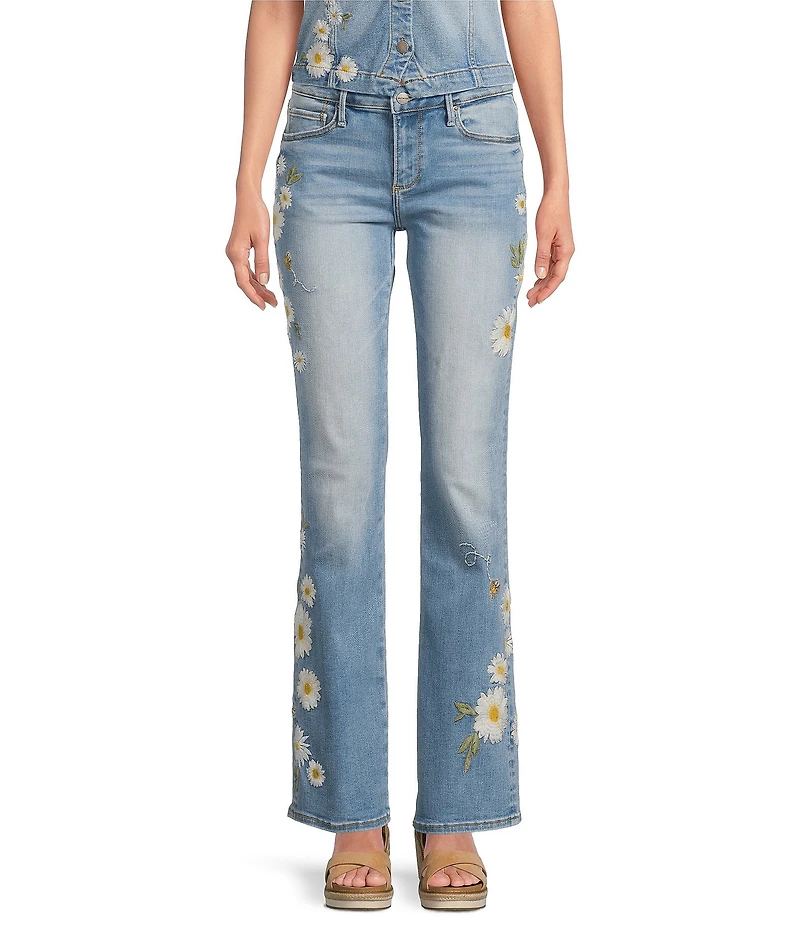 Driftwood Kelly Daisy Bee Stretch Denim Floral Bootcut Ankle Jeans