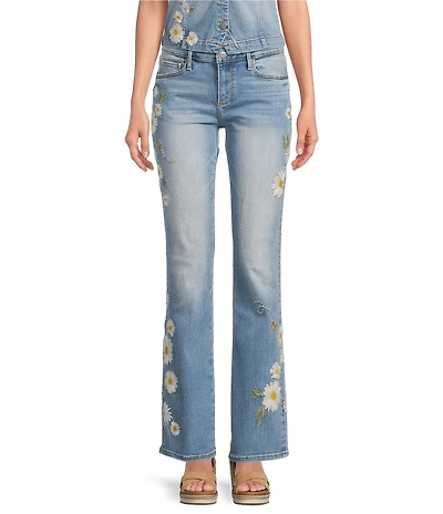 Driftwood Kelly Daisy Bee Stretch Denim Floral Bootcut Ankle Jeans
