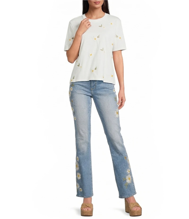 Driftwood Kelly Daisy Bee Stretch Denim Floral Bootcut Ankle Jeans