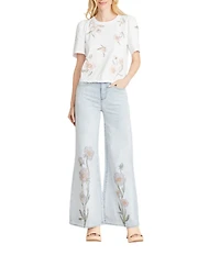 Driftwood Knit Crew Neck Short Sleeve Roses Embroidered Tee