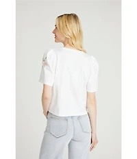 Driftwood Knit Crew Neck Short Sleeve Roses Embroidered Tee