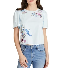 Driftwood Knit Floral Embroidered Crew Neck Short Sleeve Tee