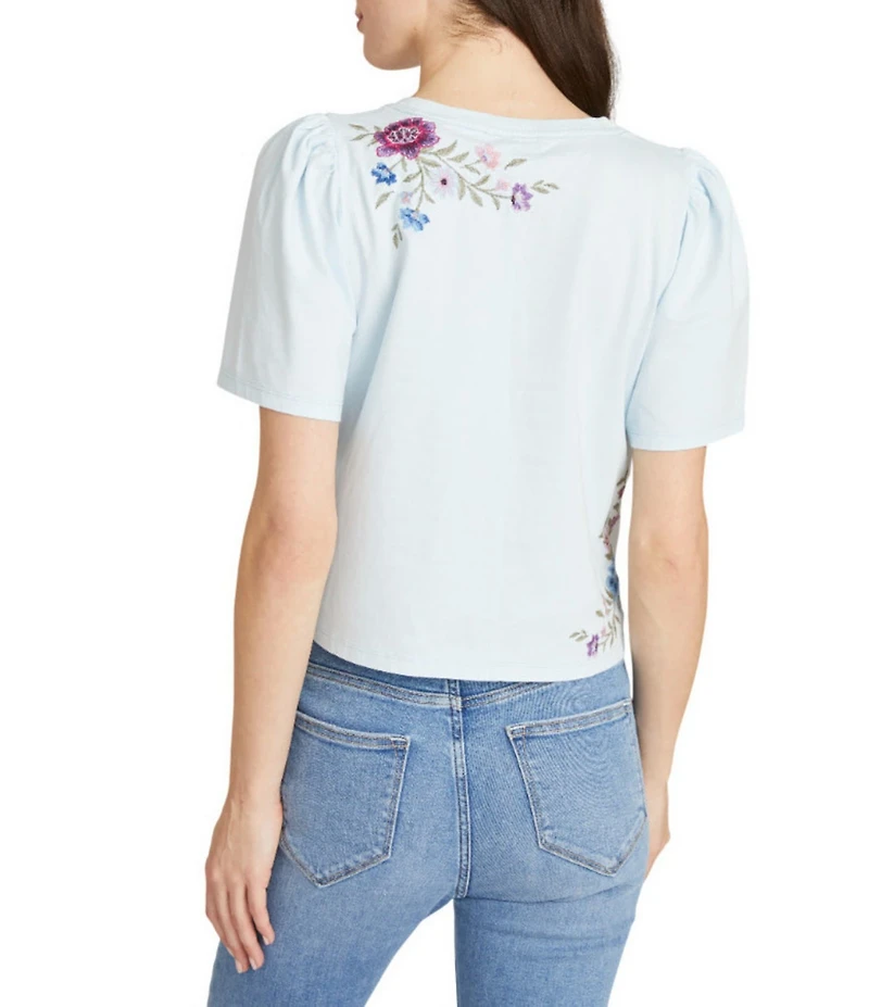 Driftwood Knit Floral Embroidered Crew Neck Short Sleeve Tee