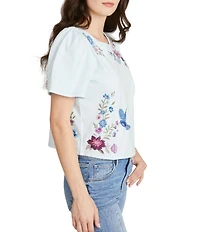 Driftwood Knit Floral Embroidered Crew Neck Short Sleeve Tee