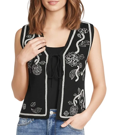 Driftwood Knit V-Neck Ravishing Rosettes Embroidery Sweater Vest