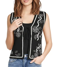 Driftwood Knit V-Neck Ravishing Rosettes Embroidery Sweater Vest
