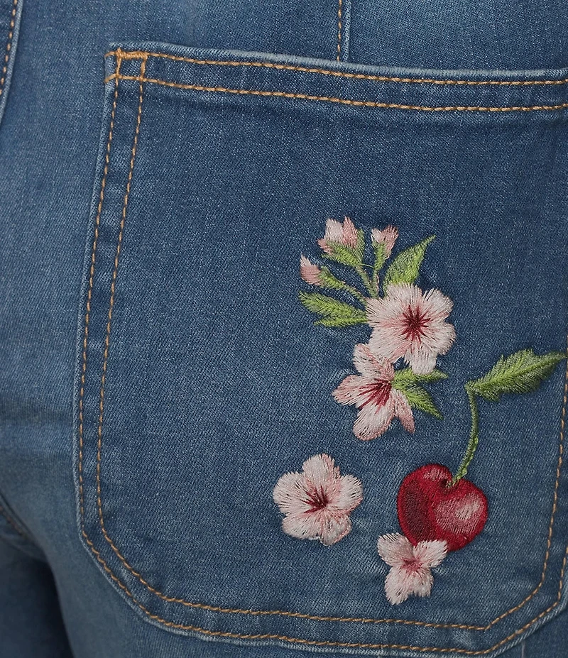 Driftwood Olivia x Cherry On Top Stretch Denim Embroidered Jeans