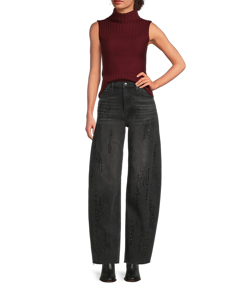 Driftwood Parker Jingle Embellished Stretch Denim High Rise Barrel Leg Jeans