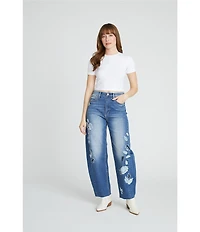 Driftwood Parker Stretch Denim Floral Foliage Embroidered Wide Leg Jeans