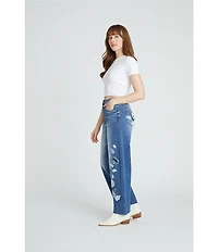 Driftwood Parker Stretch Denim Floral Foliage Embroidered Wide Leg Jeans