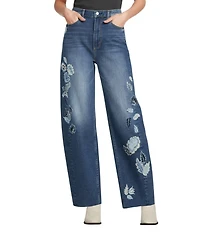 Driftwood Parker Stretch Denim Floral Foliage Embroidered Wide Leg Jeans