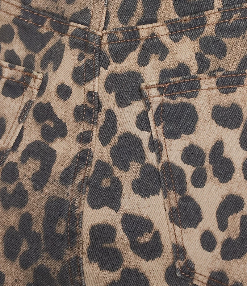 Driftwood Parker Coordinating Stretch Denim Leopard Print Embroidered Red Rose Barrel Leg Jeans