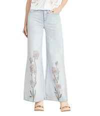 Driftwood Penelope Stretch Denim Garden Rose Embroidered Wide Leg Jeans