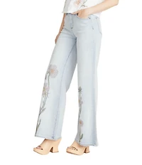Driftwood Penelope Stretch Denim Garden Rose Embroidered Wide Leg Jeans