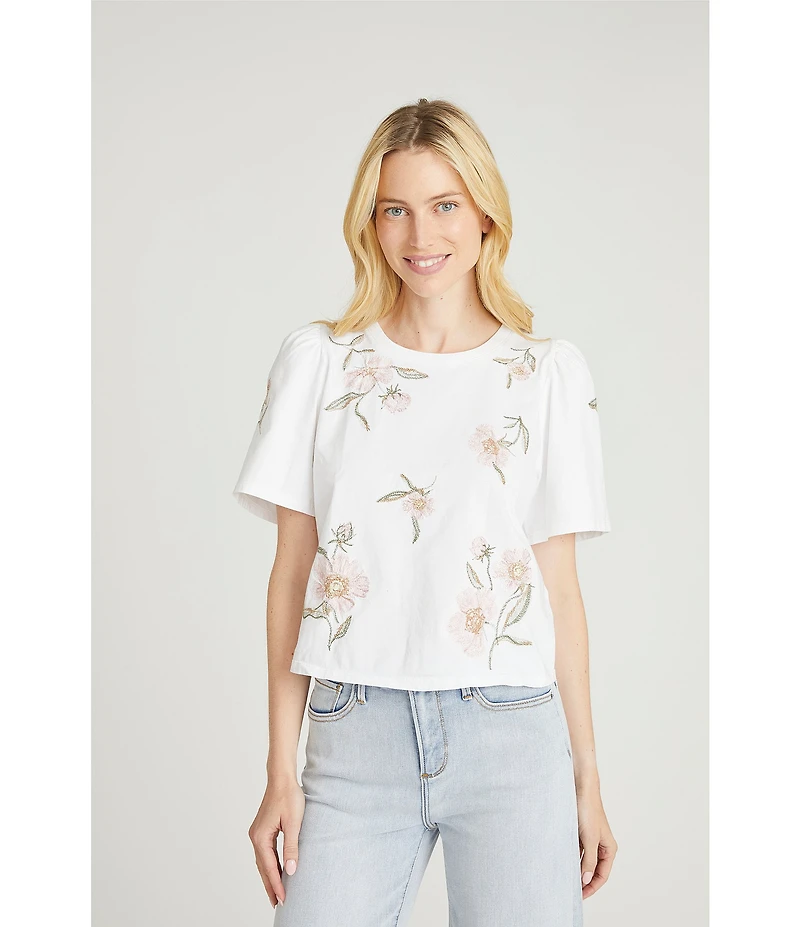 Driftwood Penelope Stretch Denim Garden Rose Embroidered Wide Leg Jeans