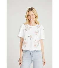 Driftwood Penelope Stretch Denim Garden Rose Embroidered Wide Leg Jeans