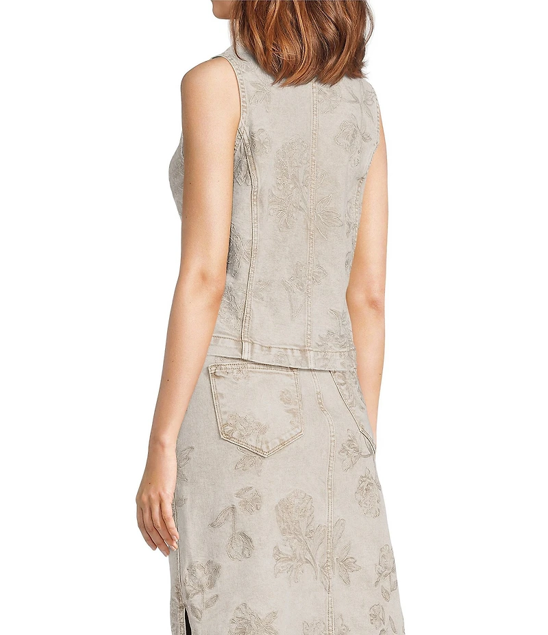 Driftwood Coordinating Print Stretch Denim Floral Print V-Neck Button Front Vest