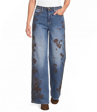 Driftwood Rina Denim Paisley Print Straight Leg Jeans