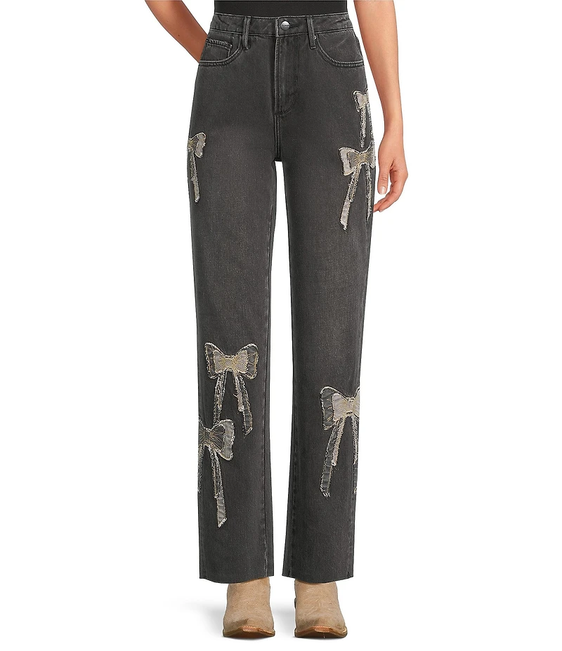 Driftwood Royce What Fun Stretch Denim Patchwork 3D Bow Straight Leg Ankle Jeans