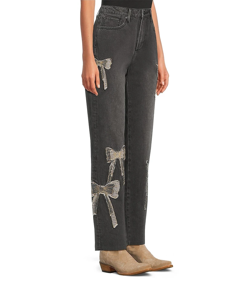 Driftwood Royce What Fun Stretch Denim Patchwork 3D Bow Straight Leg Ankle Jeans