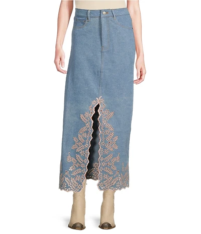 Driftwood Serena Eyelet Floral Embroidered Denim Skirt