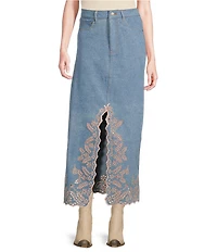 Driftwood Serena Eyelet Floral Embroidered Denim Skirt