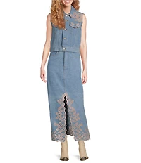 Driftwood Serena Eyelet Floral Embroidered Denim Skirt