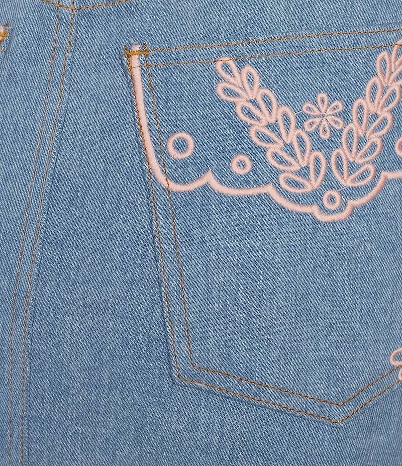 Driftwood Serena Eyelet Floral Embroidered Denim Skirt