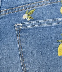Driftwood Stretch Denim Embroidered High Rise Cuffed Shorts