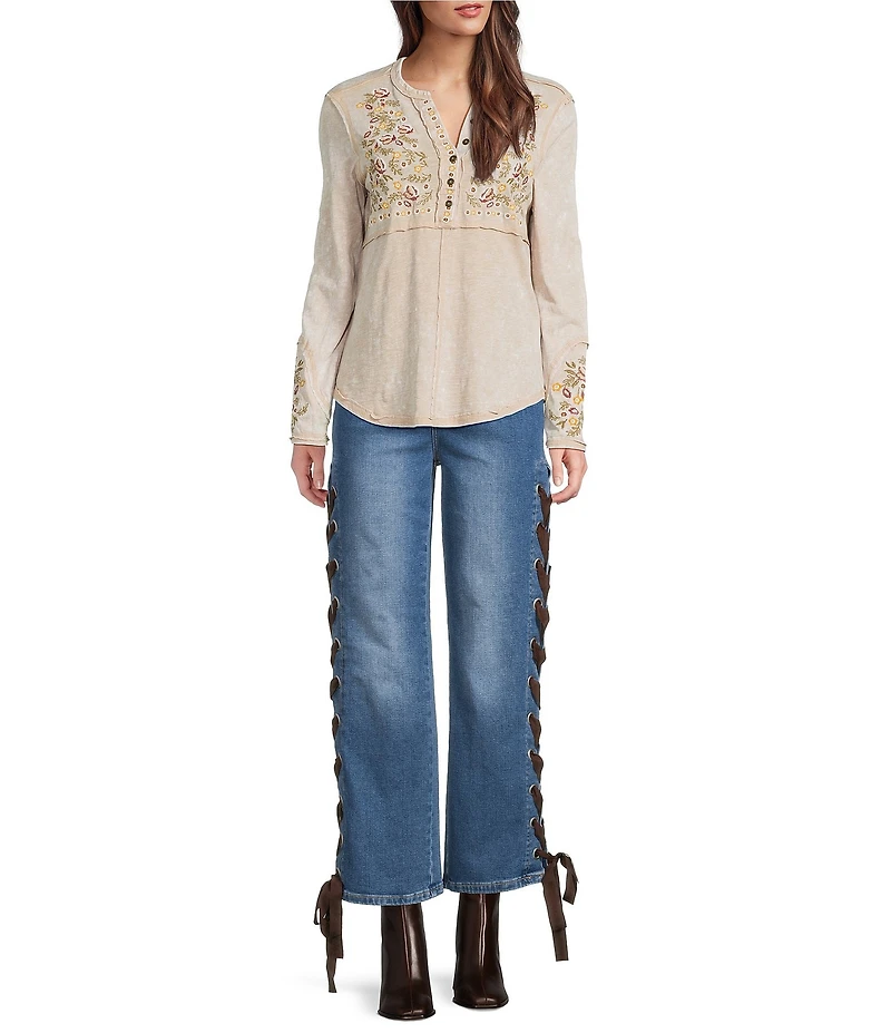 Driftwood Stretch Denim Lacey Straight Leg Jeans