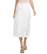 Driftwood Stretch Denim Rose Embroidered Maxi Skirt