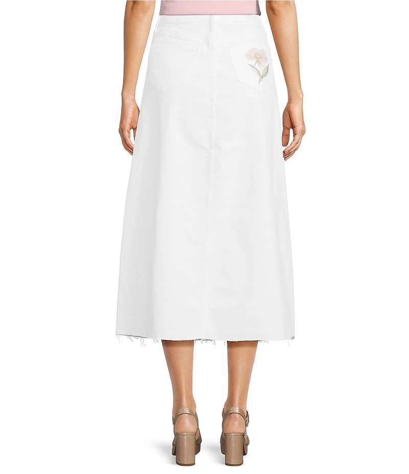 Driftwood Stretch Denim Rose Embroidered Maxi Skirt