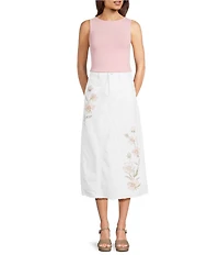 Driftwood Stretch Denim Rose Embroidered Maxi Skirt