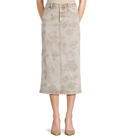 Driftwood Svetlana Coordinating Stretch Denim Floral Print Midi A-Line Skirt