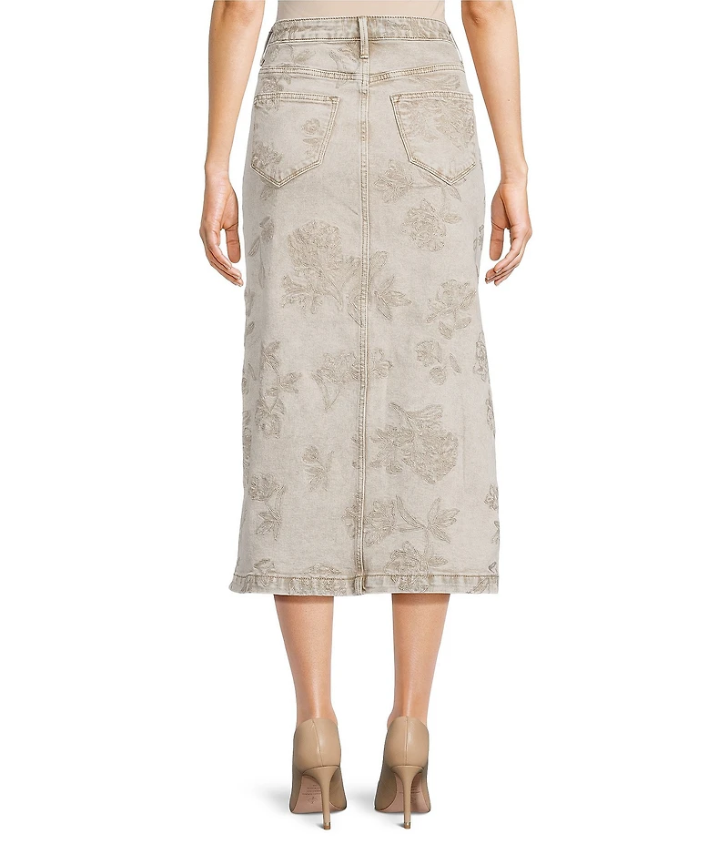Driftwood Svetlana Coordinating Stretch Denim Floral Print Midi A-Line Skirt