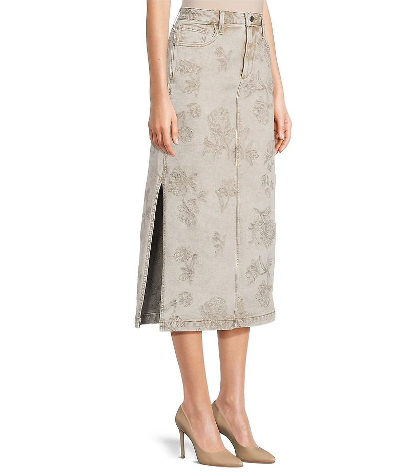Driftwood Svetlana Coordinating Stretch Denim Floral Print Midi A-Line Skirt