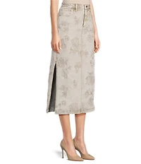 Driftwood Svetlana Coordinating Stretch Denim Floral Print Midi A-Line Skirt
