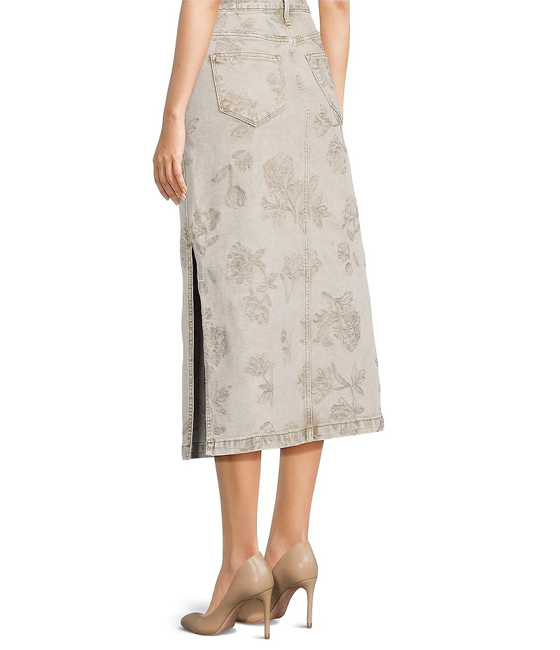 Driftwood Svetlana Coordinating Stretch Denim Floral Print Midi A-Line Skirt