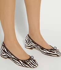 Dune London Amazing Zebra Print Leather Bow Detail Ballet Pumps