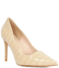 Dune London Assured Croco Print Leather Pointed Toe Pumps