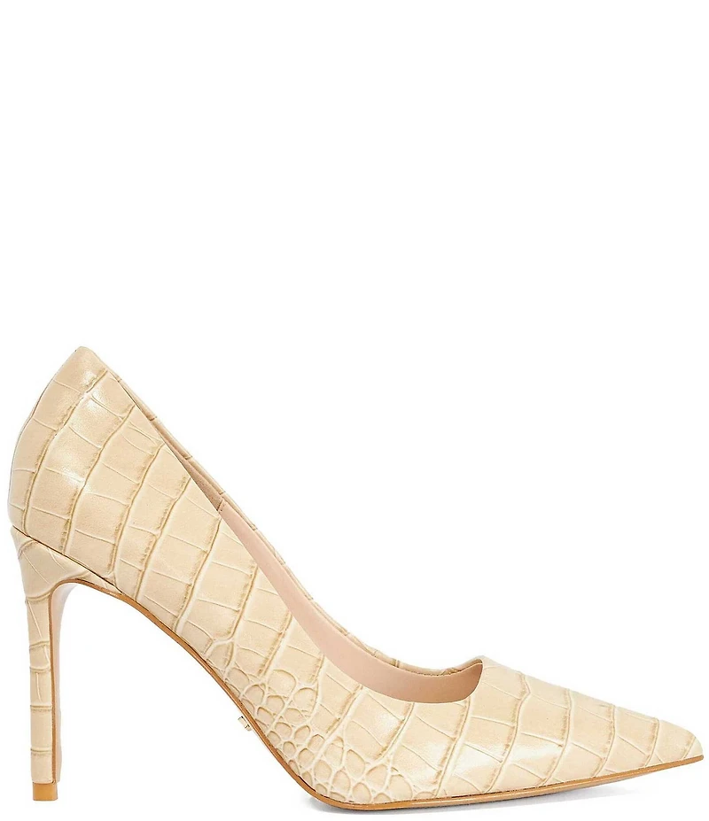 Dune London Assured Croco Print Leather Pointed Toe Pumps
