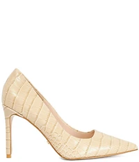 Dune London Assured Croco Print Leather Pointed Toe Pumps