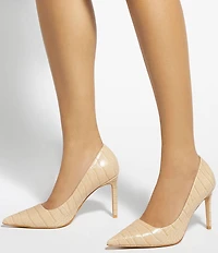 Dune London Assured Croco Print Leather Pointed Toe Pumps