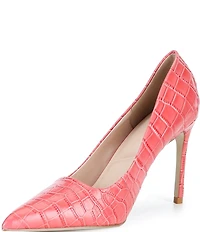 Dune London Assured Croco Print Leather Pointed Toe Stiletto Pumps