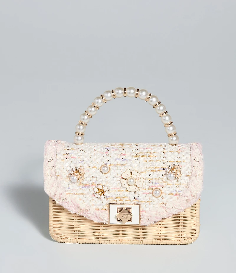 Dune London Blooms Boucle and Raffia Crossbody Bag