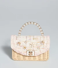 Dune London Blooms Boucle and Raffia Crossbody Bag