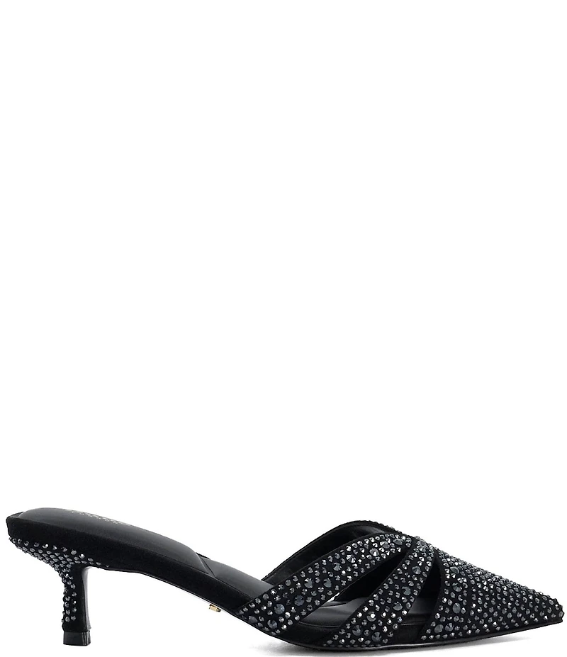 Dune London Calla Rhinestone Slip On Kitten Heel Mules