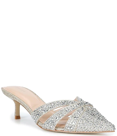 Dune London Calla Rhinestone Slip On Kitten Heel Mules